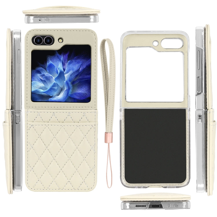 For Samsung Galaxy Z Flip6 / Flip7 FE VIETAO Rhombic Texture PU Card Slot Phone Case with Lanyard