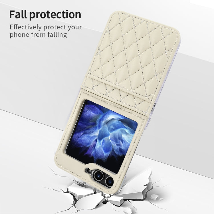 For Samsung Galaxy Z Flip6 / Flip7 FE VIETAO Rhombic Texture PU Card Slot Phone Case with Lanyard