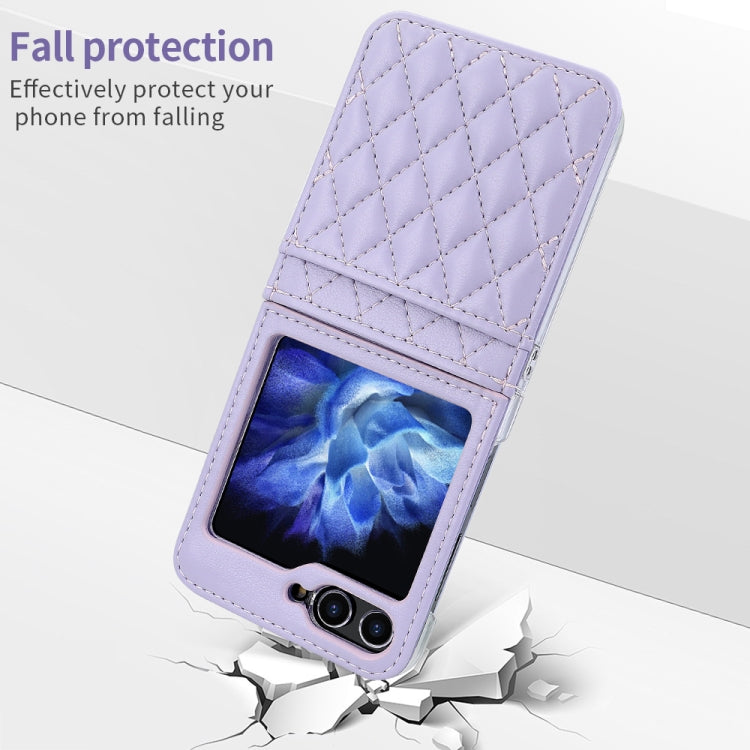 For Samsung Galaxy Z Flip6 / Flip7 FE VIETAO Rhombic Texture PU Card Slot Phone Case with Lanyard