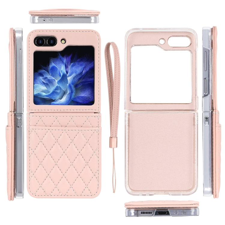 For Samsung Galaxy Z Flip5 VIETAO Rhombic Texture PU Card Slot Phone Case with Lanyard