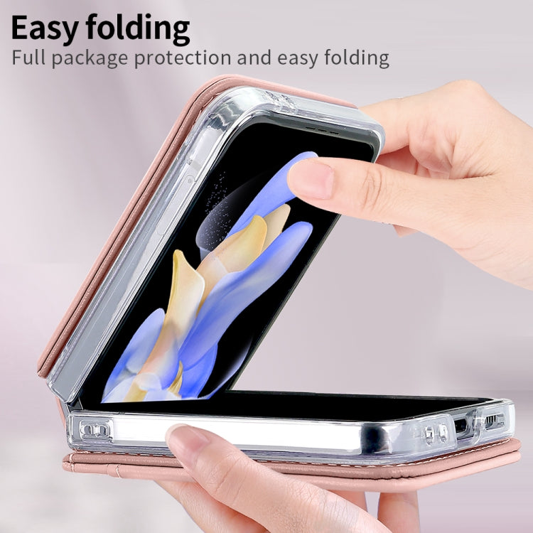 For Samsung Galaxy Z Flip5 VIETAO Rhombic Texture PU Card Slot Phone Case with Lanyard