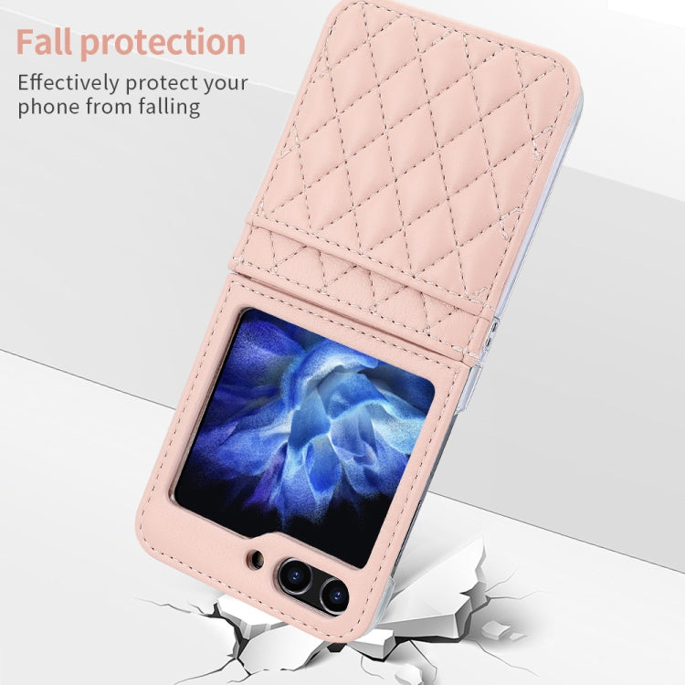 For Samsung Galaxy Z Flip5 VIETAO Rhombic Texture PU Card Slot Phone Case with Lanyard