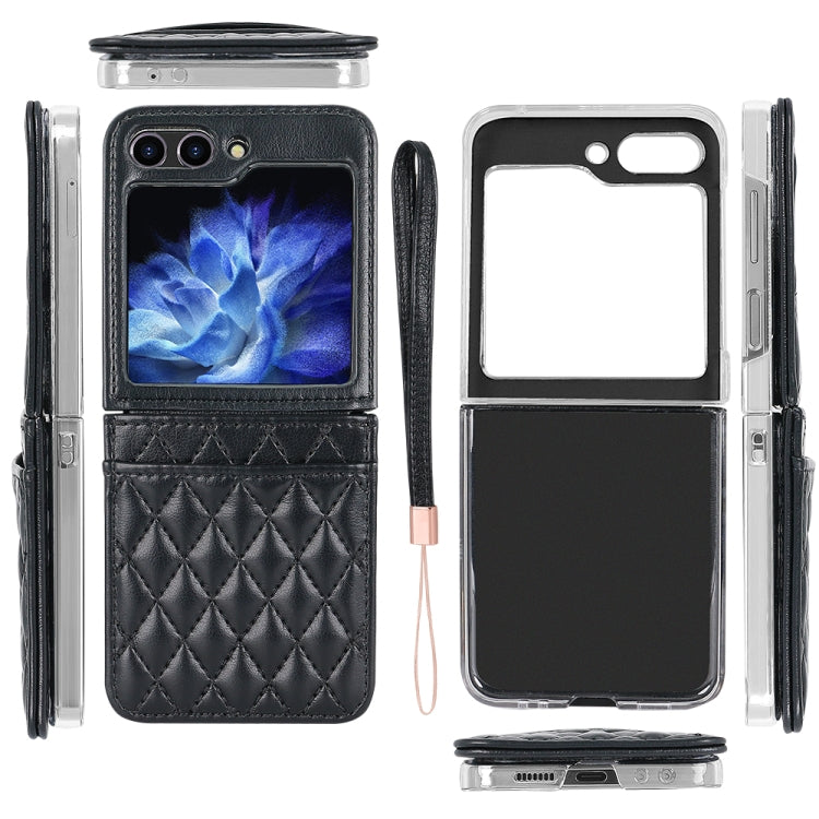 For Samsung Galaxy Z Flip5 VIETAO Rhombic Texture PU Card Slot Phone Case with Lanyard
