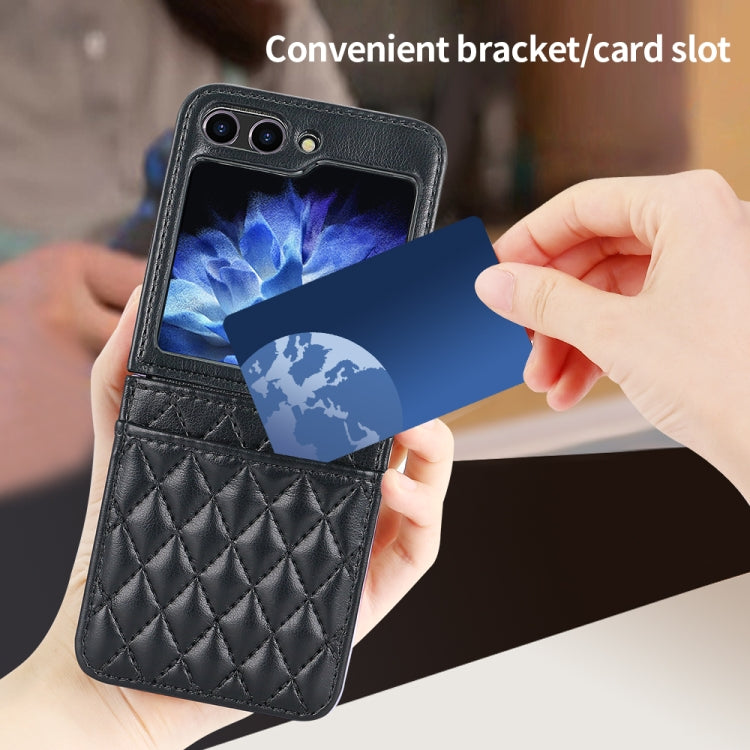 For Samsung Galaxy Z Flip5 VIETAO Rhombic Texture PU Card Slot Phone Case with Lanyard