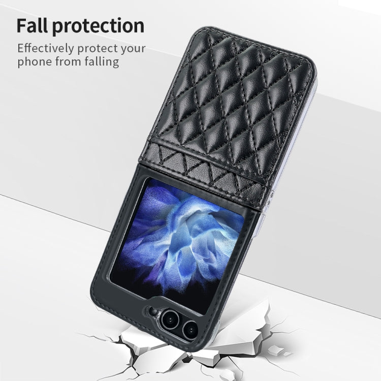 For Samsung Galaxy Z Flip5 VIETAO Rhombic Texture PU Card Slot Phone Case with Lanyard