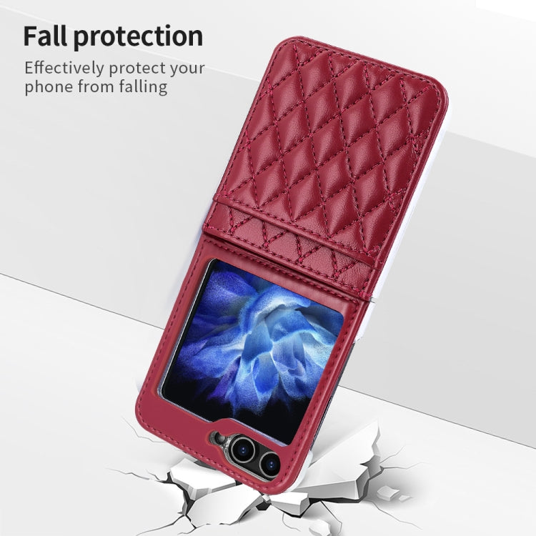 For Samsung Galaxy Z Flip5 VIETAO Rhombic Texture PU Card Slot Phone Case with Lanyard
