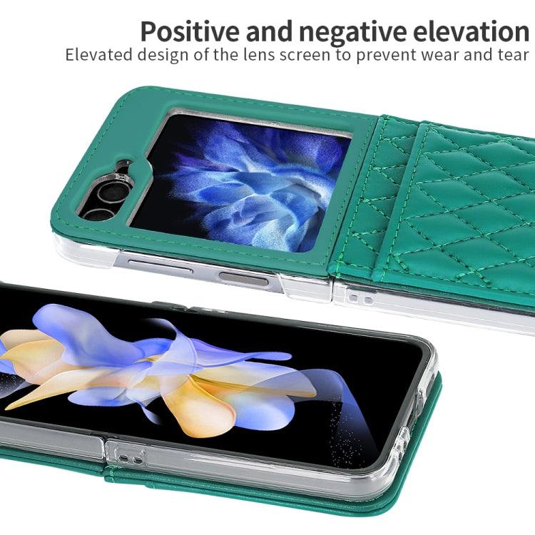 For Samsung Galaxy Z Flip5 VIETAO Rhombic Texture PU Card Slot Phone Case with Lanyard