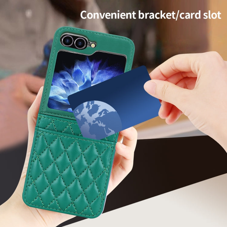 For Samsung Galaxy Z Flip5 VIETAO Rhombic Texture PU Card Slot Phone Case with Lanyard