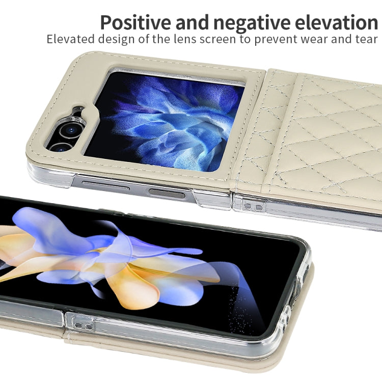 For Samsung Galaxy Z Flip5 VIETAO Rhombic Texture PU Card Slot Phone Case with Lanyard
