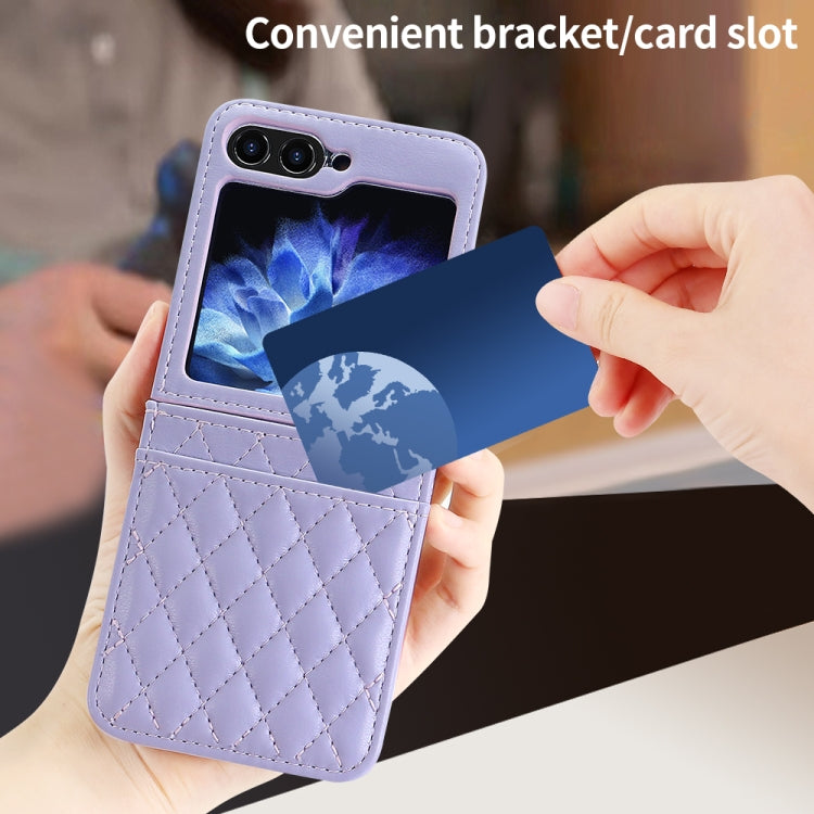 For Samsung Galaxy Z Flip5 VIETAO Rhombic Texture PU Card Slot Phone Case with Lanyard