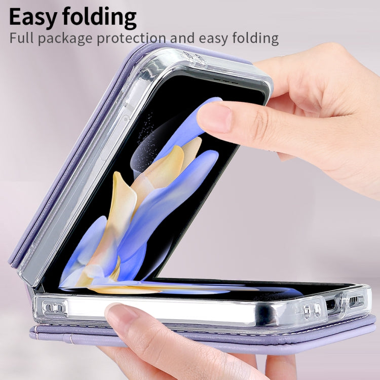 For Samsung Galaxy Z Flip5 VIETAO Rhombic Texture PU Card Slot Phone Case with Lanyard