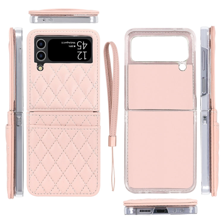 For Samsung Galaxy Z Flip4 VIETAO Rhombic Texture PU Card Slot Phone Case with Lanyard