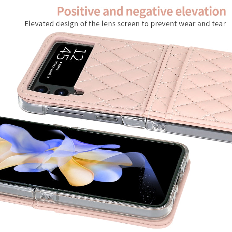 For Samsung Galaxy Z Flip4 VIETAO Rhombic Texture PU Card Slot Phone Case with Lanyard