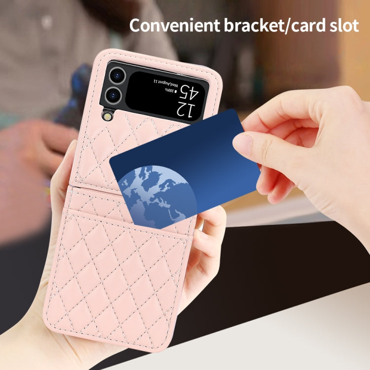For Samsung Galaxy Z Flip4 VIETAO Rhombic Texture PU Card Slot Phone Case with Lanyard