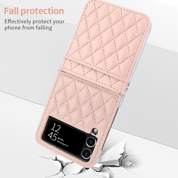 For Samsung Galaxy Z Flip4 VIETAO Rhombic Texture PU Card Slot Phone Case with Lanyard