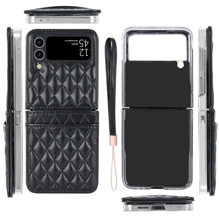 For Samsung Galaxy Z Flip4 VIETAO Rhombic Texture PU Card Slot Phone Case with Lanyard