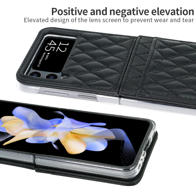For Samsung Galaxy Z Flip4 VIETAO Rhombic Texture PU Card Slot Phone Case with Lanyard