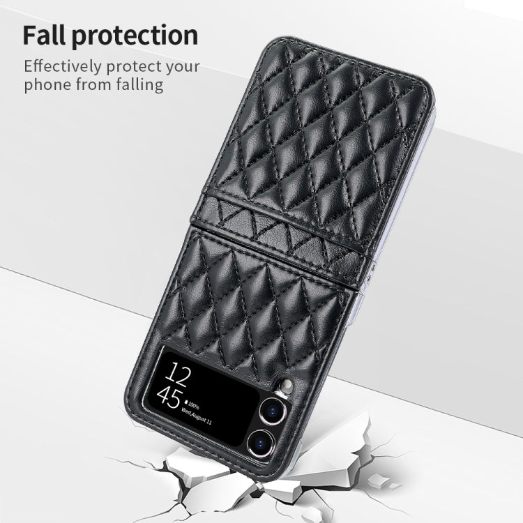 For Samsung Galaxy Z Flip4 VIETAO Rhombic Texture PU Card Slot Phone Case with Lanyard