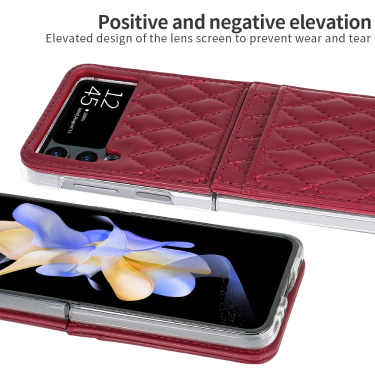 For Samsung Galaxy Z Flip4 VIETAO Rhombic Texture PU Card Slot Phone Case with Lanyard
