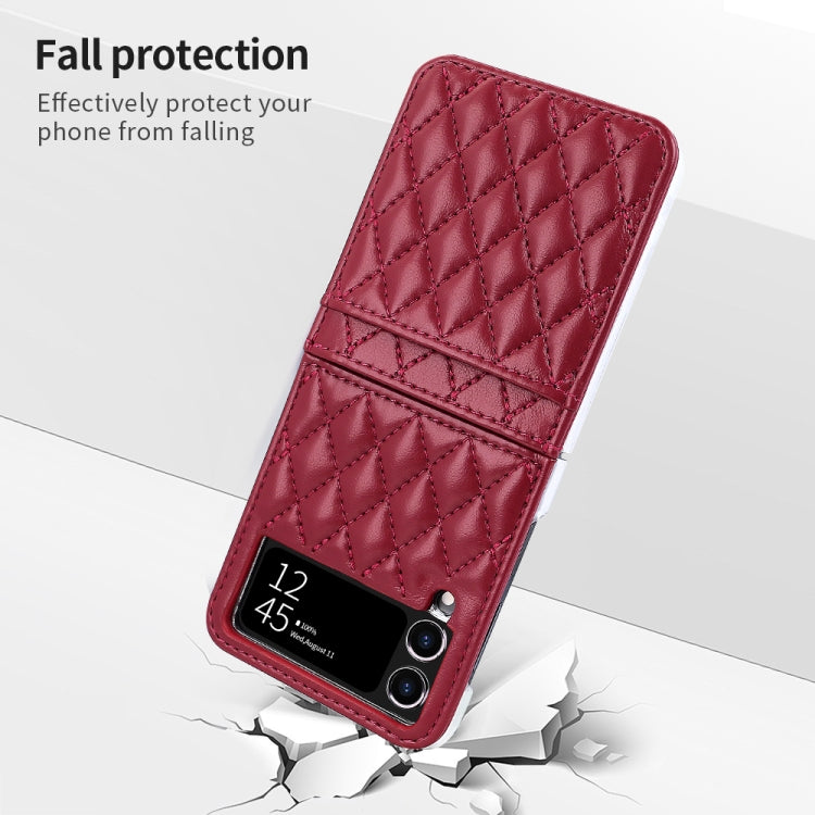 For Samsung Galaxy Z Flip4 VIETAO Rhombic Texture PU Card Slot Phone Case with Lanyard