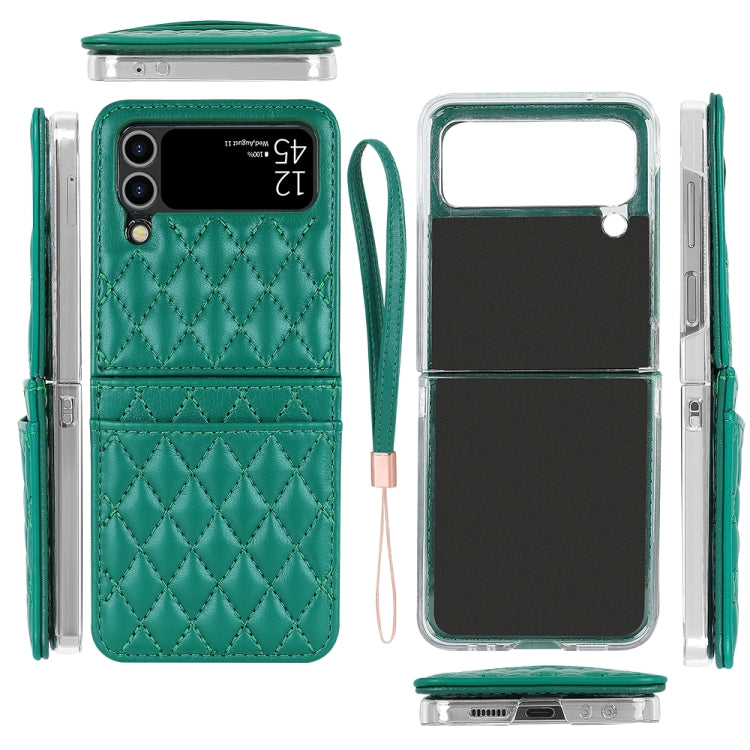 For Samsung Galaxy Z Flip4 VIETAO Rhombic Texture PU Card Slot Phone Case with Lanyard