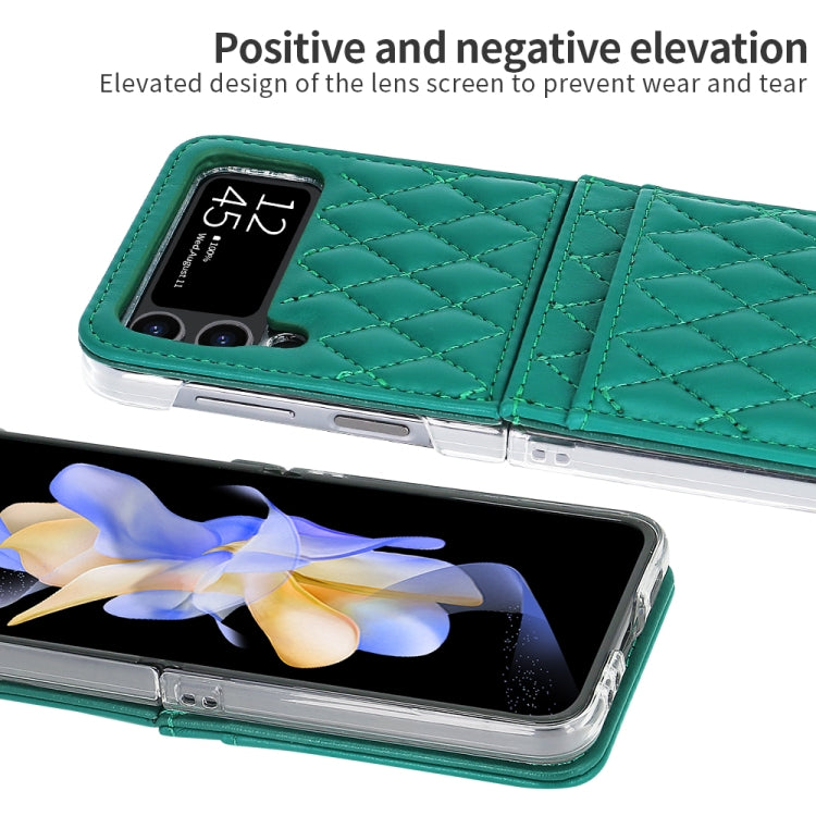 For Samsung Galaxy Z Flip4 VIETAO Rhombic Texture PU Card Slot Phone Case with Lanyard