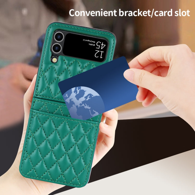 For Samsung Galaxy Z Flip4 VIETAO Rhombic Texture PU Card Slot Phone Case with Lanyard