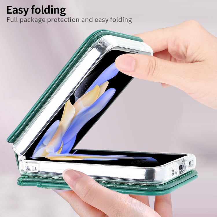 For Samsung Galaxy Z Flip4 VIETAO Rhombic Texture PU Card Slot Phone Case with Lanyard