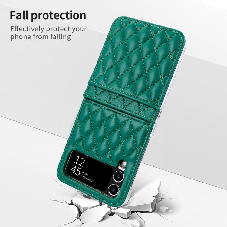 For Samsung Galaxy Z Flip4 VIETAO Rhombic Texture PU Card Slot Phone Case with Lanyard