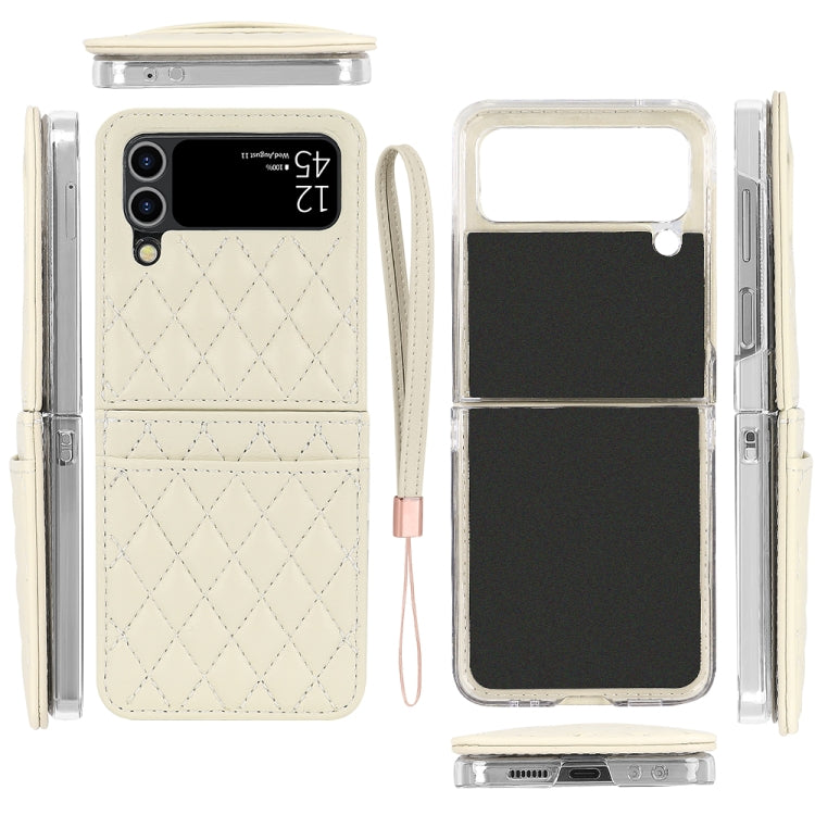 For Samsung Galaxy Z Flip4 VIETAO Rhombic Texture PU Card Slot Phone Case with Lanyard