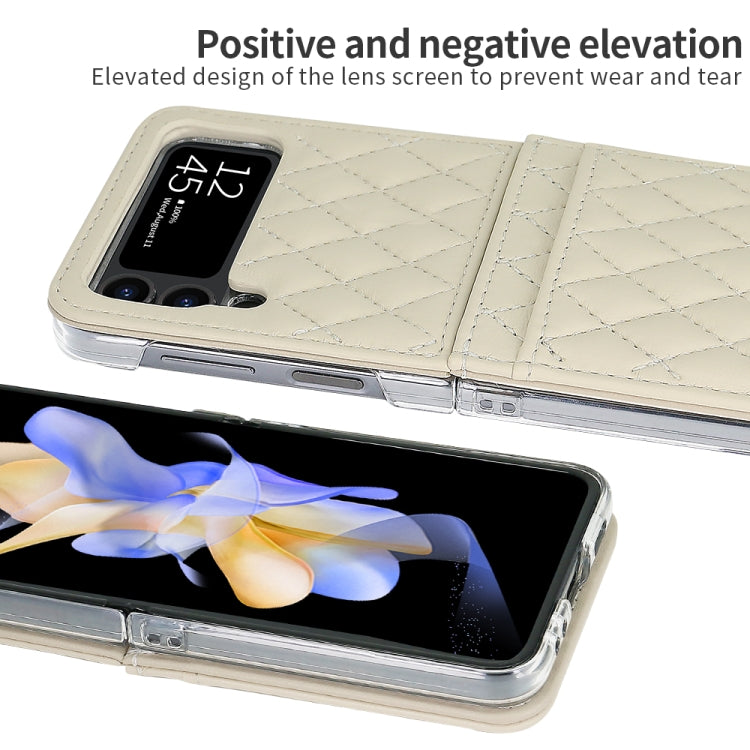 For Samsung Galaxy Z Flip4 VIETAO Rhombic Texture PU Card Slot Phone Case with Lanyard