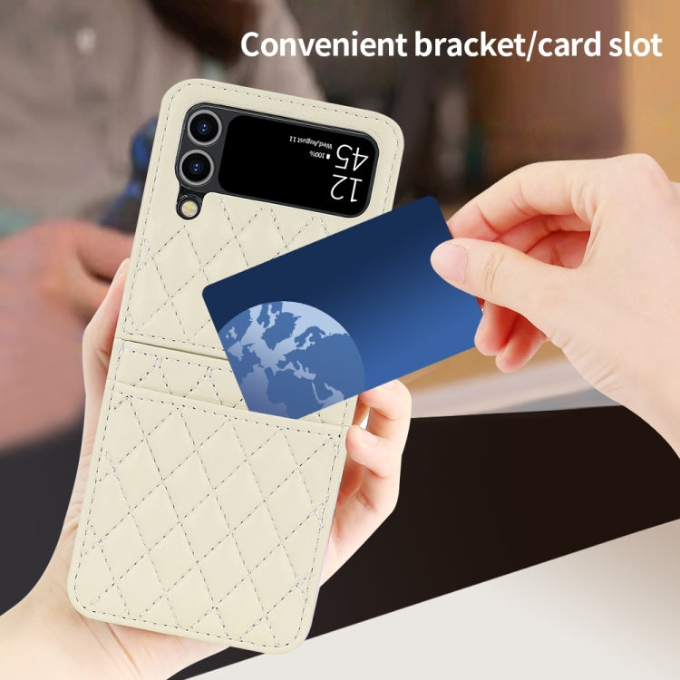 For Samsung Galaxy Z Flip4 VIETAO Rhombic Texture PU Card Slot Phone Case with Lanyard