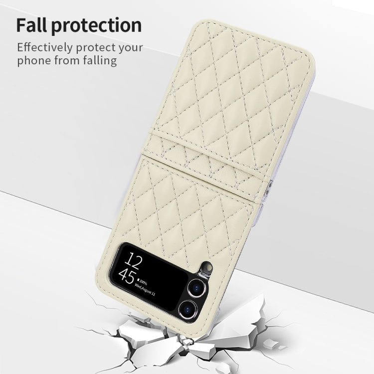 For Samsung Galaxy Z Flip4 VIETAO Rhombic Texture PU Card Slot Phone Case with Lanyard