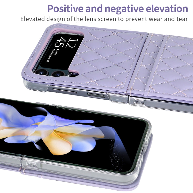 For Samsung Galaxy Z Flip4 VIETAO Rhombic Texture PU Card Slot Phone Case with Lanyard