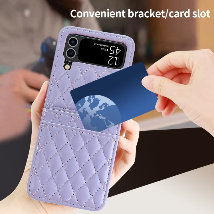 For Samsung Galaxy Z Flip4 VIETAO Rhombic Texture PU Card Slot Phone Case with Lanyard