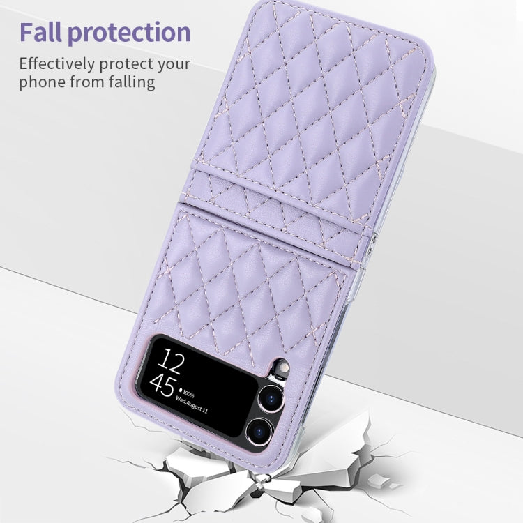 For Samsung Galaxy Z Flip4 VIETAO Rhombic Texture PU Card Slot Phone Case with Lanyard