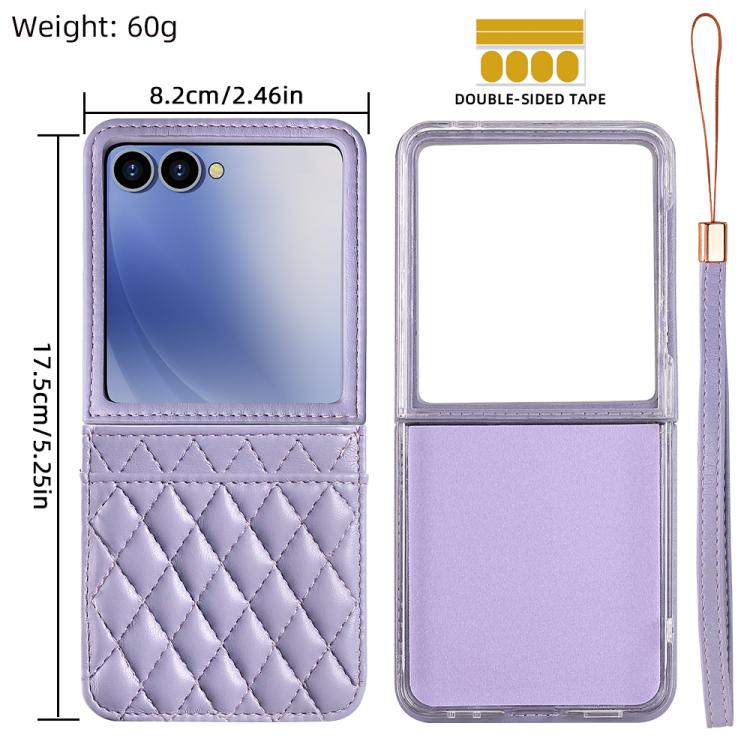 For Samsung Galaxy Z Flip7 5G VIETAO Rhombic Texture PU Card Slot Phone Case with Lanyard