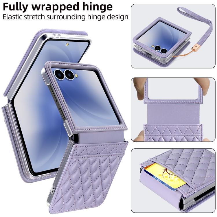 For Samsung Galaxy Z Flip7 5G VIETAO Rhombic Texture PU Card Slot Phone Case with Lanyard