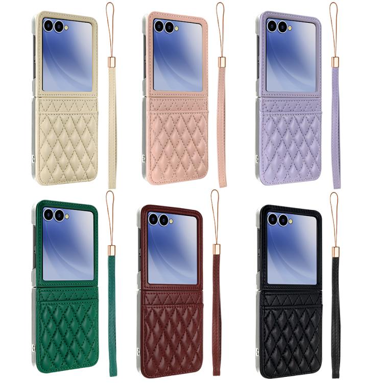 For Samsung Galaxy Z Flip7 5G VIETAO Rhombic Texture PU Card Slot Phone Case with Lanyard