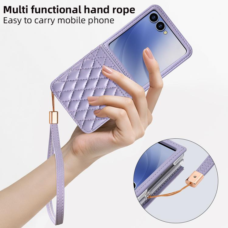 For Samsung Galaxy Z Flip7 5G VIETAO Rhombic Texture PU Card Slot Phone Case with Lanyard