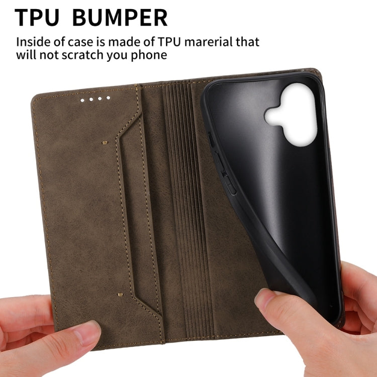 For iPhone 16 Business Solid Color Magnetic RFID Leather Phone Case