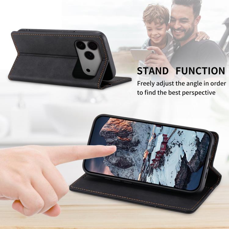 For iPhone 17 Pro Max Business Solid Color Magnetic RFID Leather Phone Case
