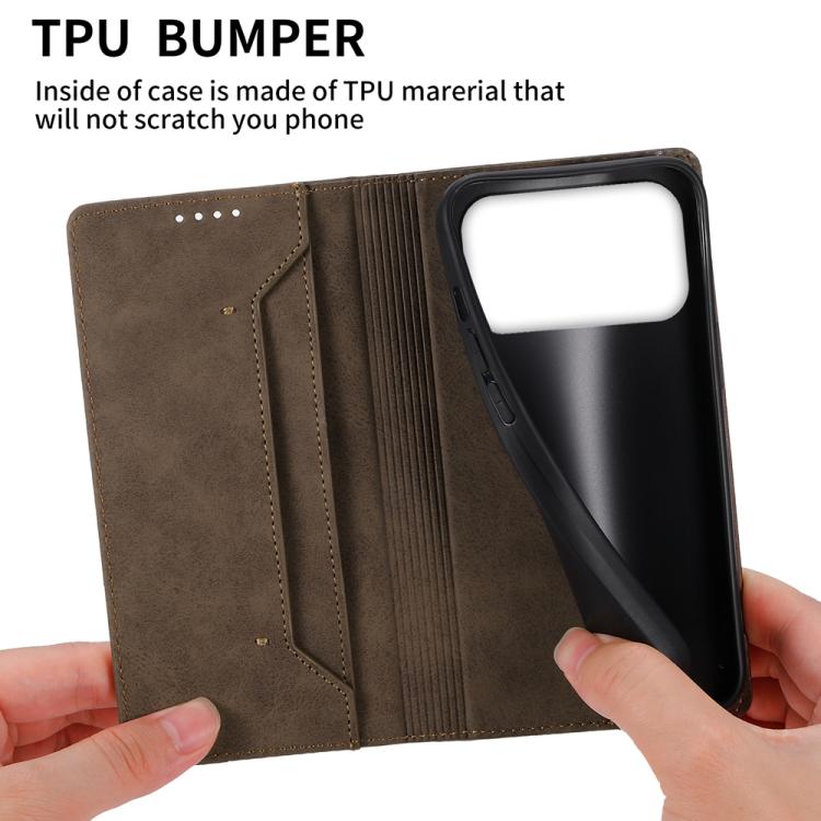 For iPhone 17 Pro Max Business Solid Color Magnetic RFID Leather Phone Case