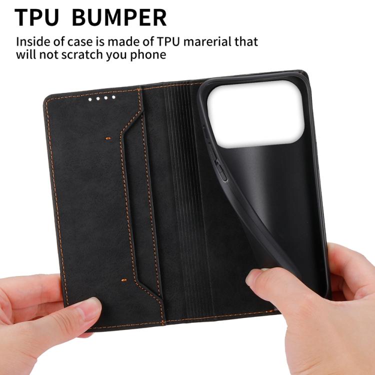 For iPhone 17 Pro Business Solid Color Magnetic RFID Leather Phone Case