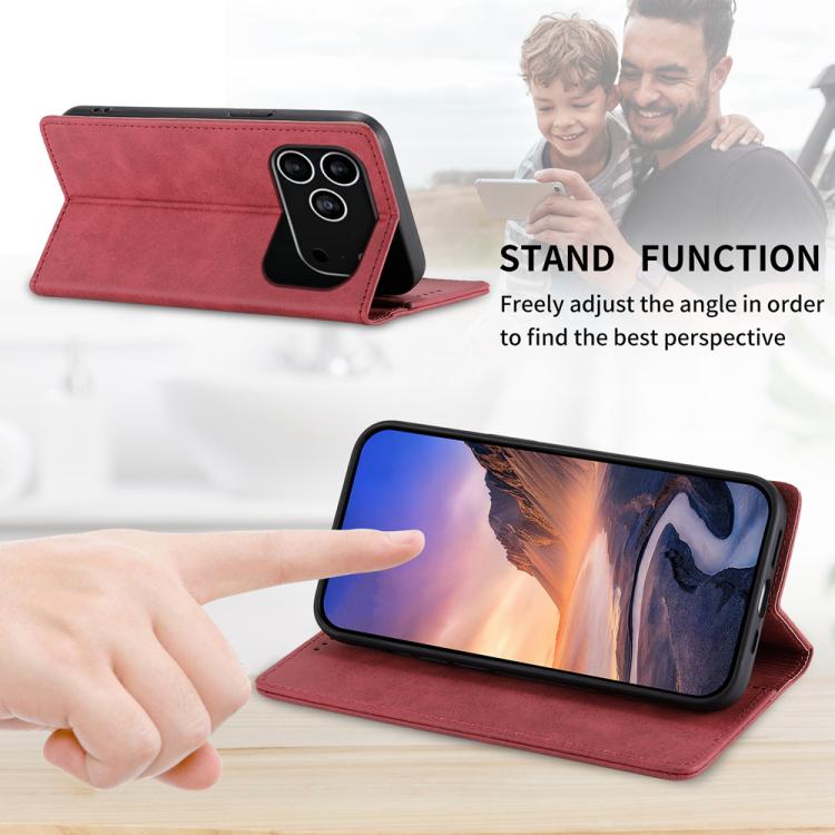 For iPhone 17 Pro Business Solid Color Magnetic RFID Leather Phone Case