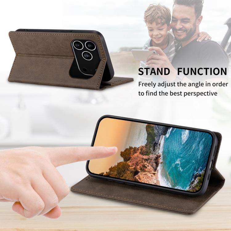 For iPhone 17 Pro Business Solid Color Magnetic RFID Leather Phone Case