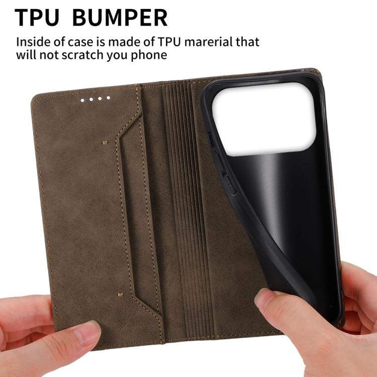 For iPhone 17 Pro Business Solid Color Magnetic RFID Leather Phone Case