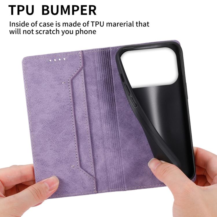 For iPhone 17 Pro Business Solid Color Magnetic RFID Leather Phone Case