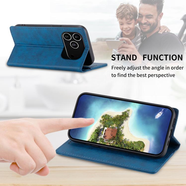 For iPhone 17 Pro Business Solid Color Magnetic RFID Leather Phone Case