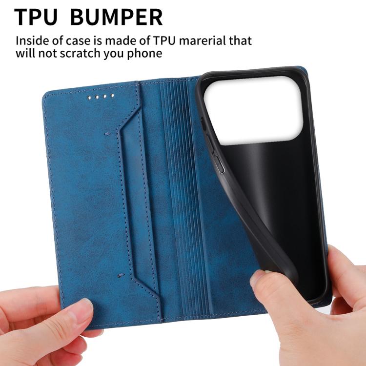 For iPhone 17 Pro Business Solid Color Magnetic RFID Leather Phone Case